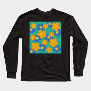 Retro 60's style flower pattern Long Sleeve T-Shirt